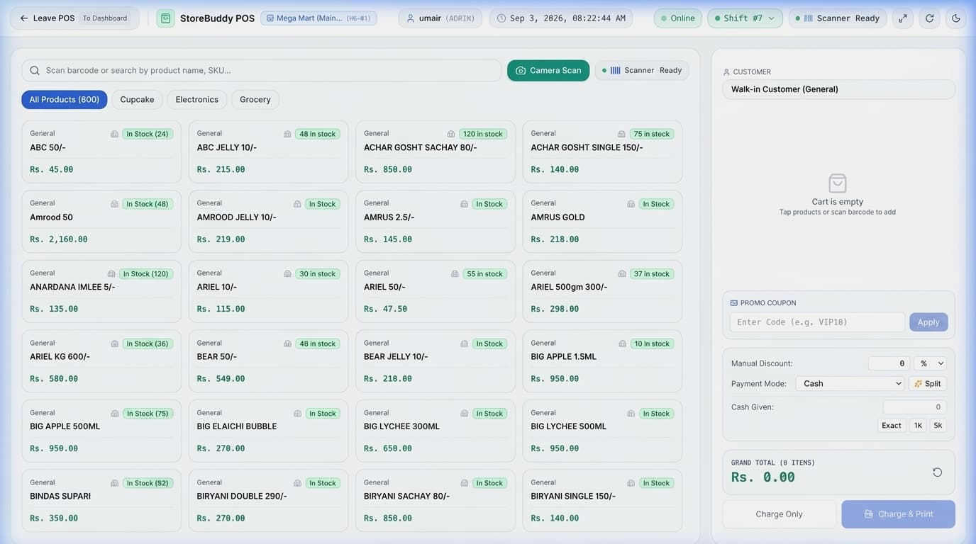 StoreBuddy Actual Point of Sale Interface